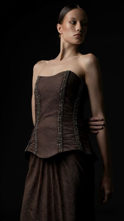 Cappuccino Peplum Detaylı  Dantelli Abiye  Elbise